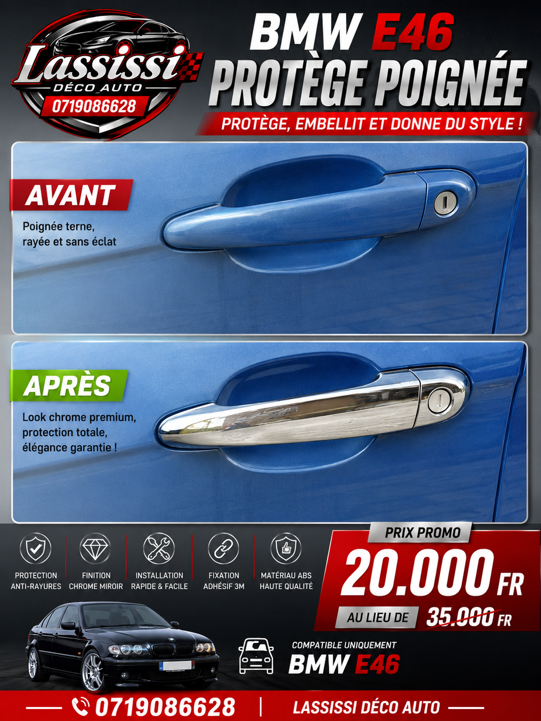Coques chromées poignées de porte BMW E46