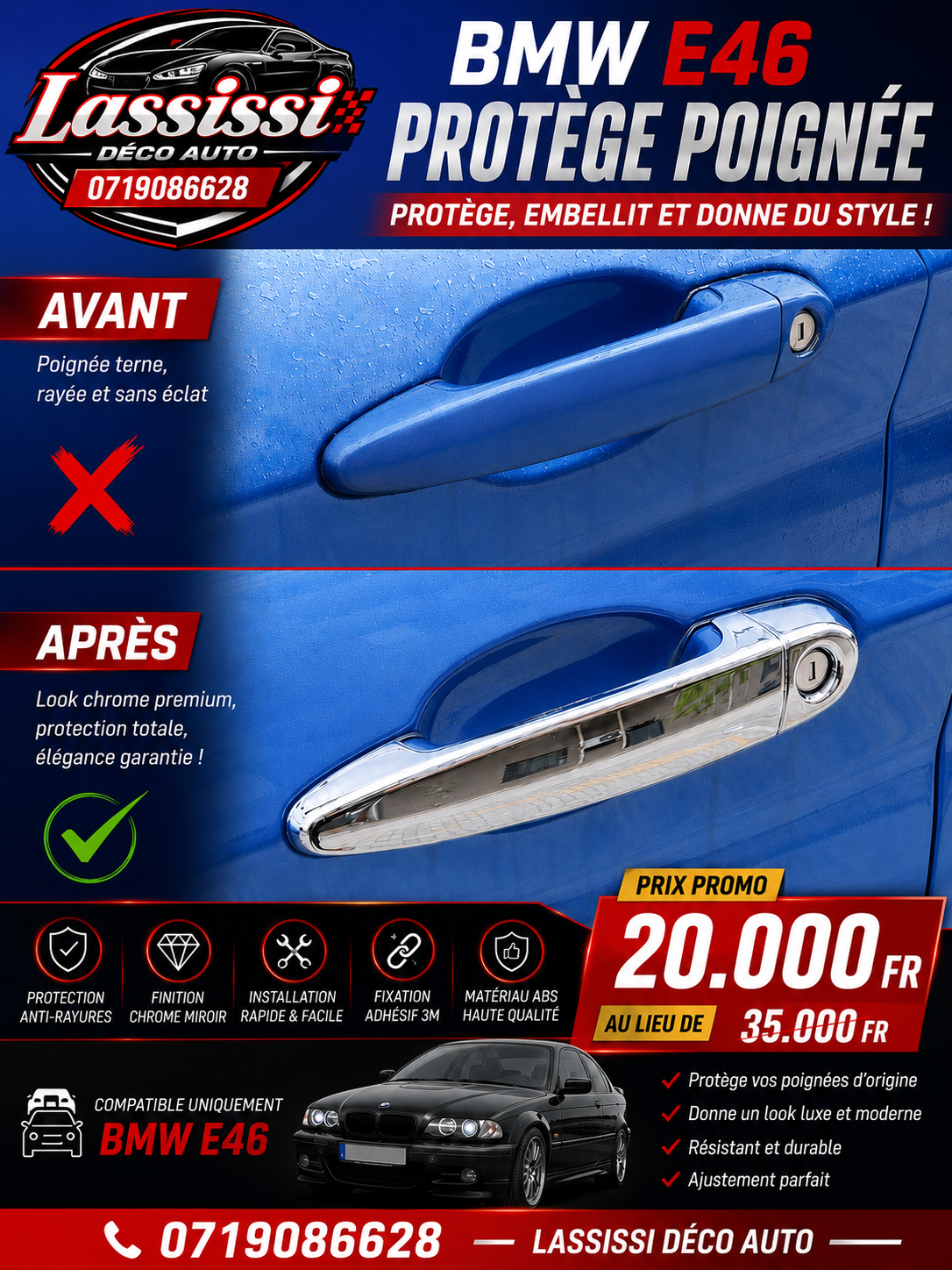 Coques chromées poignées de porte BMW E46