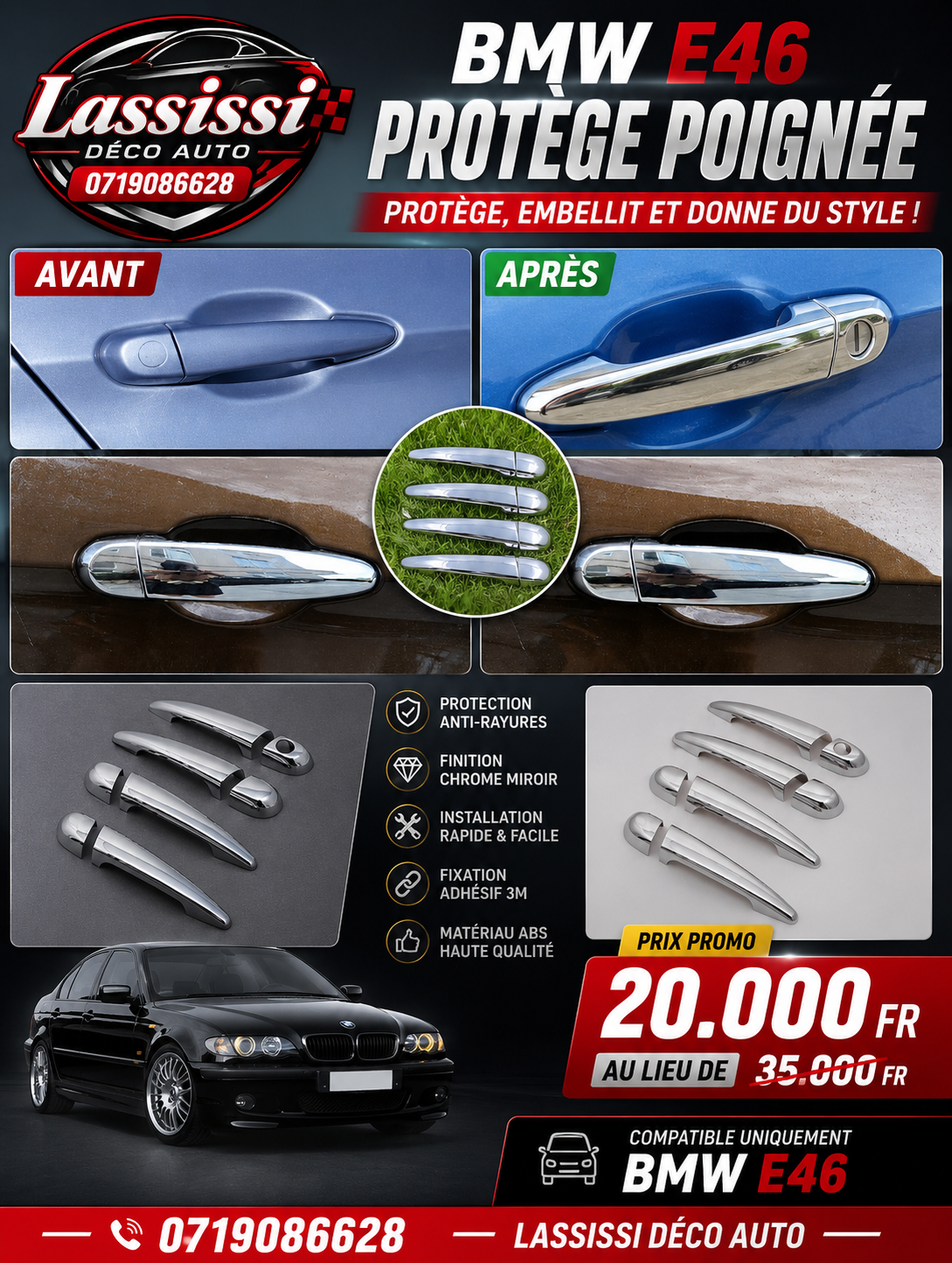 Coques chromées poignées de porte BMW E46
